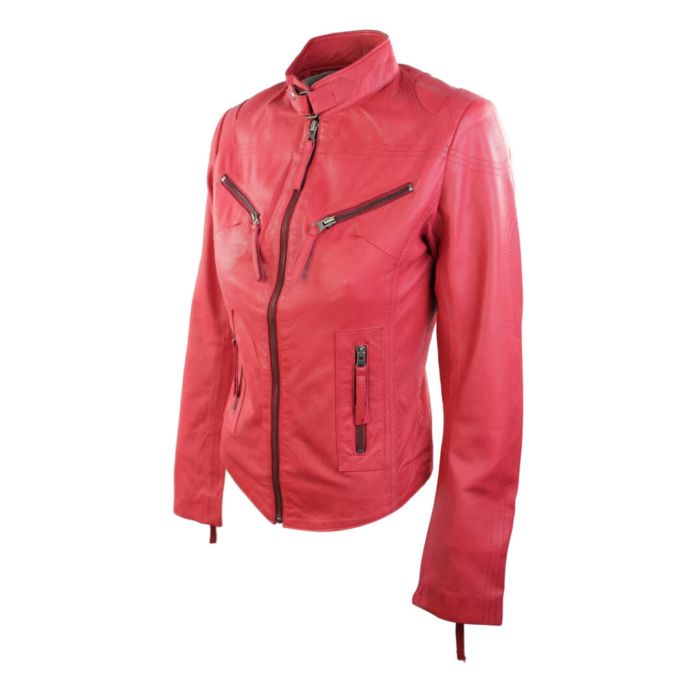 Ladies Womens Real Leather Vintage Slim Fit Biker Leather Jacket - Image 38