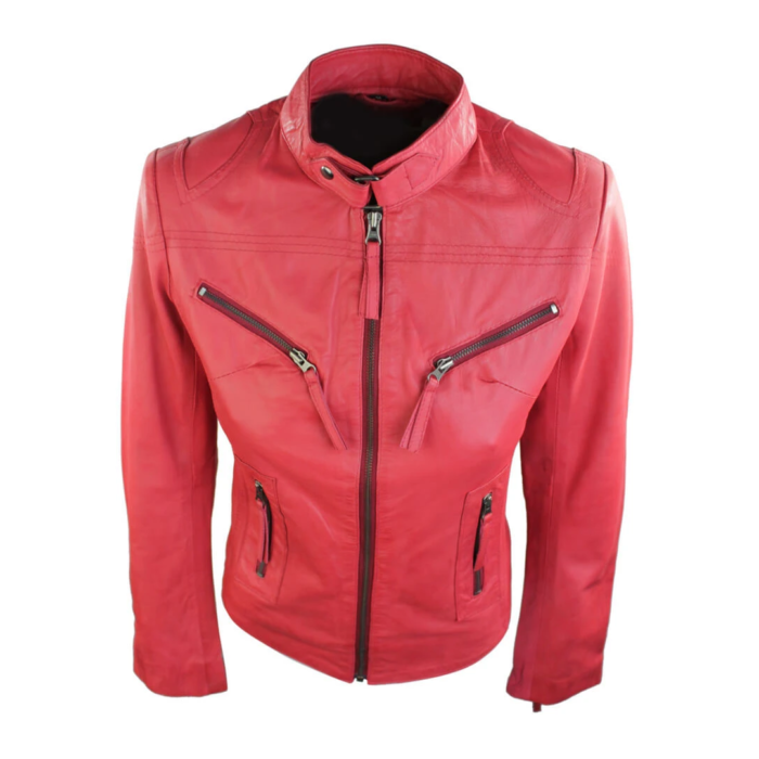 Ladies Womens Real Leather Vintage Slim Fit Biker Leather Jacket - Image 39
