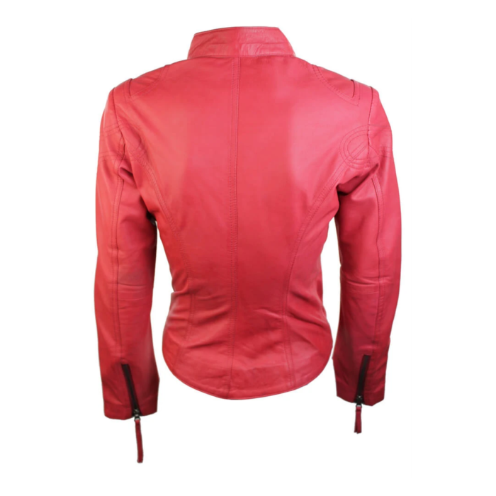 Ladies Womens Real Leather Vintage Slim Fit Biker Leather Jacket - Image 40