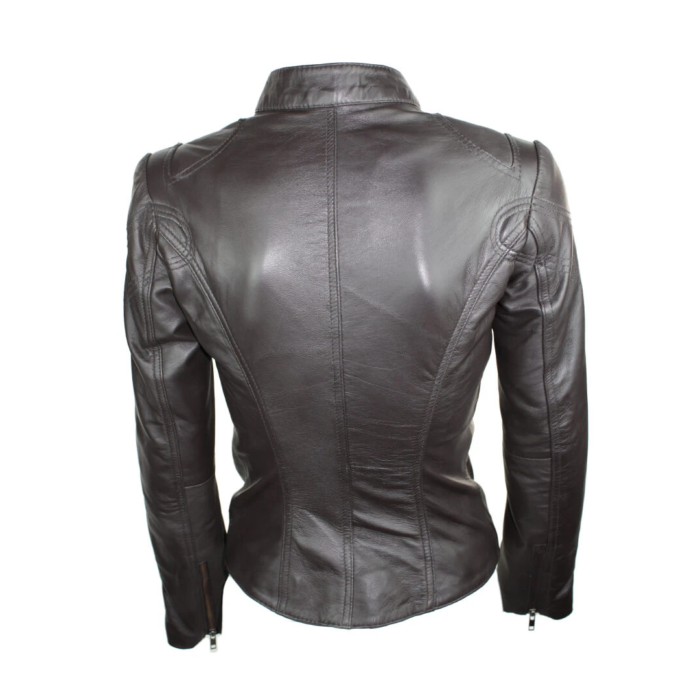 Ladies Womens Real Leather Vintage Slim Fit Biker Leather Jacket - Image 8