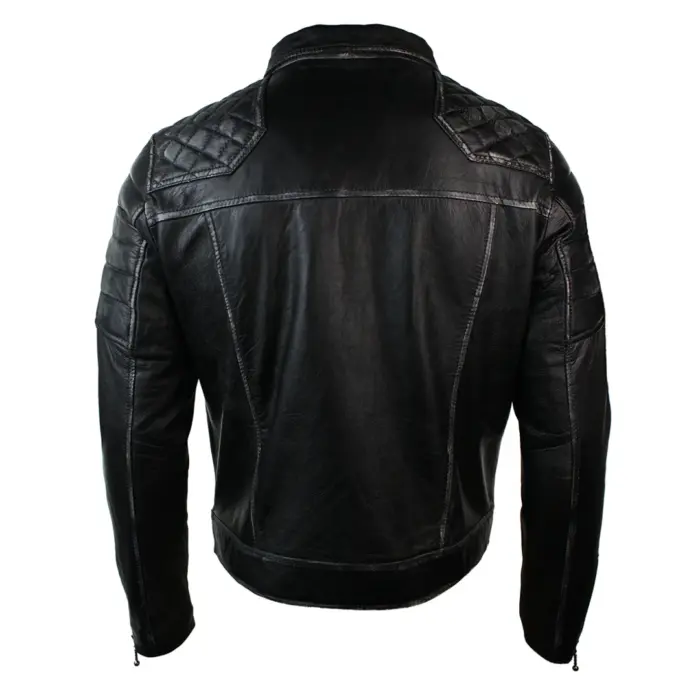 Mens Punk Rock Real Leather Cross Zip Biker Jacket Vintage Retro Effect - Image 5