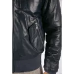 Mens Real Fur Hood Bomber Leather Jacket Black Puffer Padded - Image 9