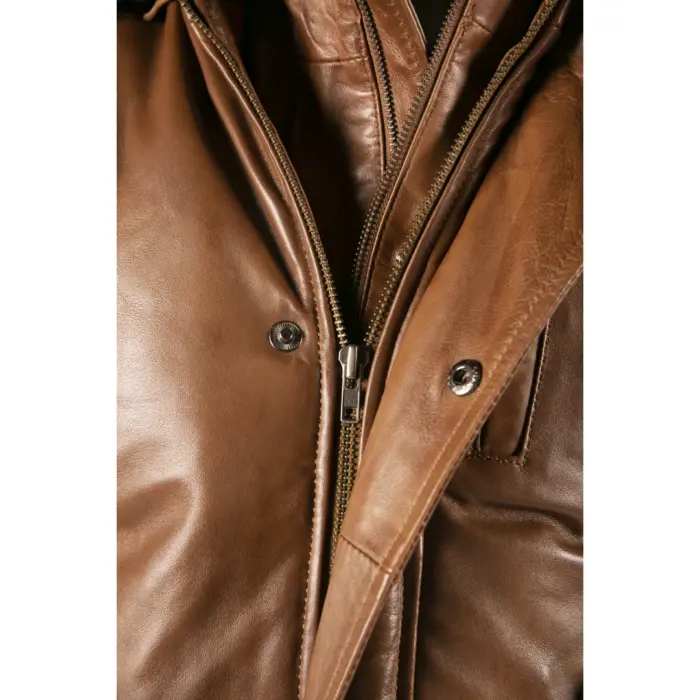 Mens Real Fur Hood Bomber Leather Jacket Black Puffer Padded - Image 14