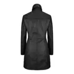 Black Tan Ladies Woman's Vintage Soft Washed Real Leather Jacket Trench Coat - Image 4