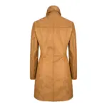 Black Tan Ladies Woman's Vintage Soft Washed Real Leather Jacket Trench Coat - Image 7