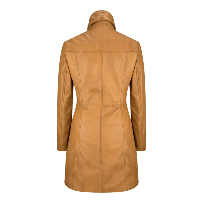 Black Tan Ladies Woman's Vintage Soft Washed Real Leather Jacket Trench Coat - Image 7
