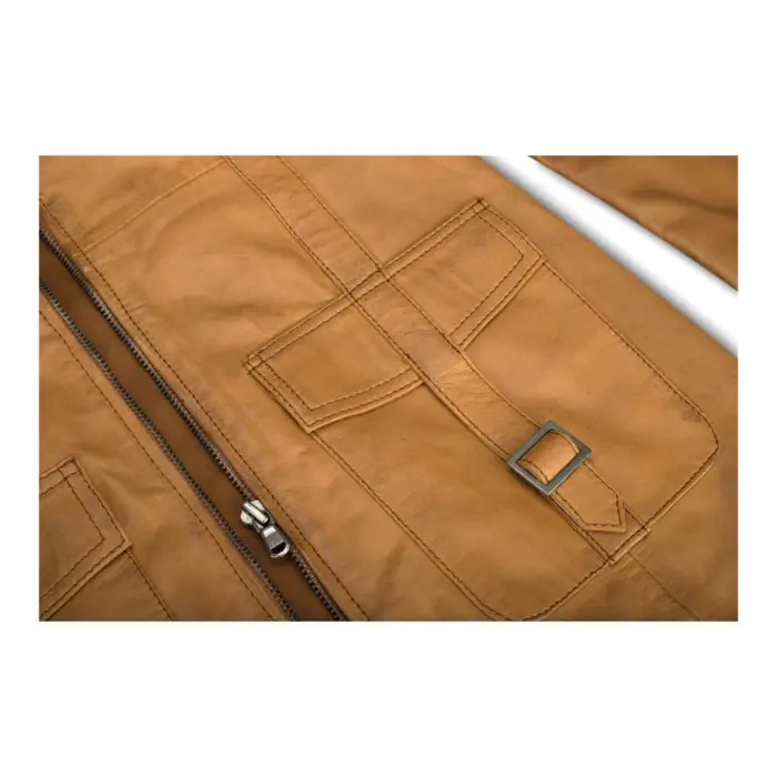 Black Tan Ladies Woman's Vintage Soft Washed Real Leather Jacket Trench Coat - Image 6