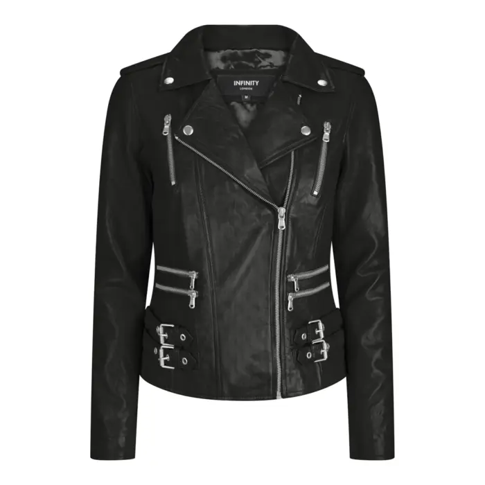 Womens Ladies Real Soft Leather Racing Style Biker Jacket - Image 1