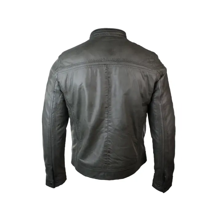 Mens Retro Style Zipped Biker Jacket Real Leather Soft Grey Vintage Smart Casual - Image 2