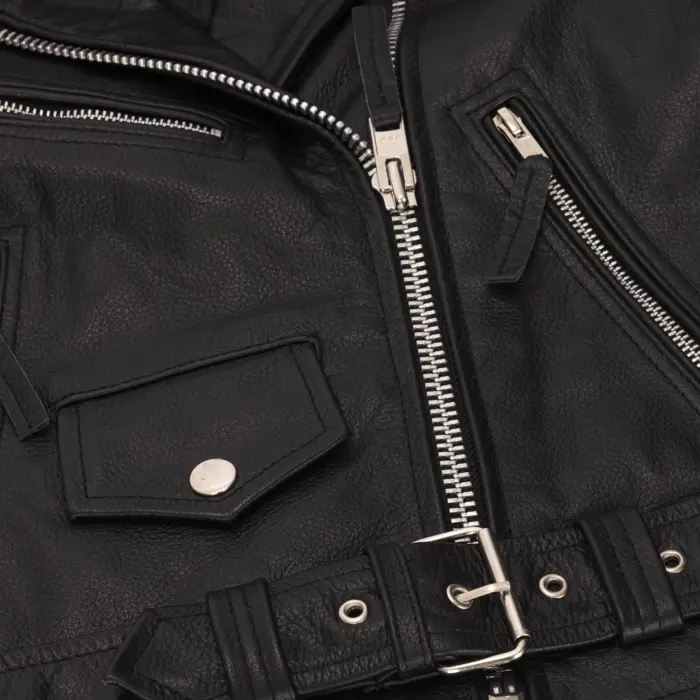 Women's Leather Jacket Brando Tassel Fringe Cow Hide Moto Biker Coat - Image 4