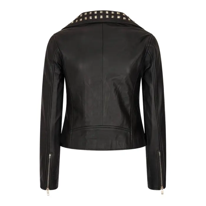 Women's Leather Jacket Cross Zip Studded Moto Brando Biker Coat - Image 3