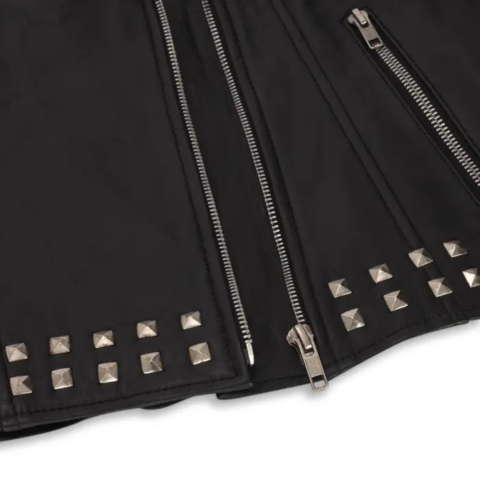 Women's Leather Jacket Cross Zip Studded Moto Brando Biker Coat - Image 4