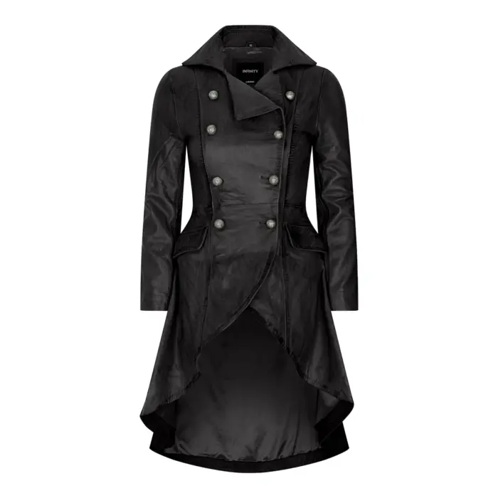 Women's Leather Jacket Tail Coat Gothic Double Breasted Trench Coat - Image 1