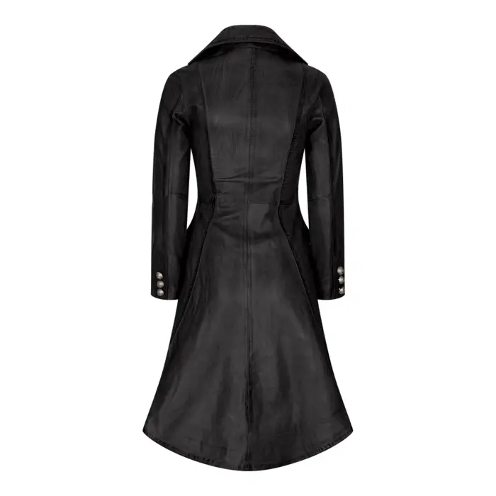 Women's Leather Jacket Tail Coat Gothic Double Breasted Trench Coat - Image 3