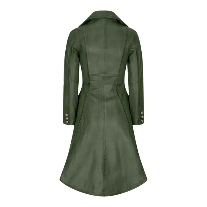 Women's Leather Jacket Tail Coat Gothic Double Breasted Trench Coat - Image 7