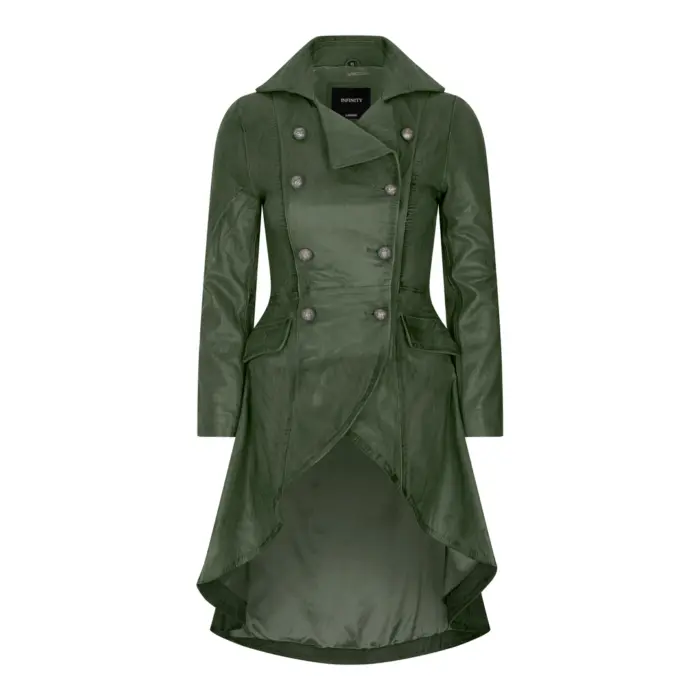 Women's Leather Jacket Tail Coat Gothic Double Breasted Trench Coat - Image 5