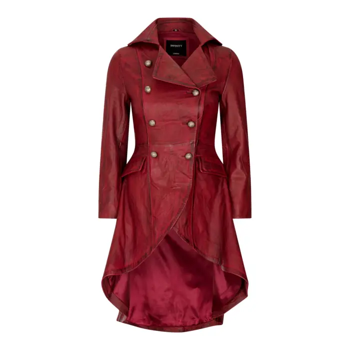 Women's Leather Jacket Tail Coat Gothic Double Breasted Trench Coat - Image 13