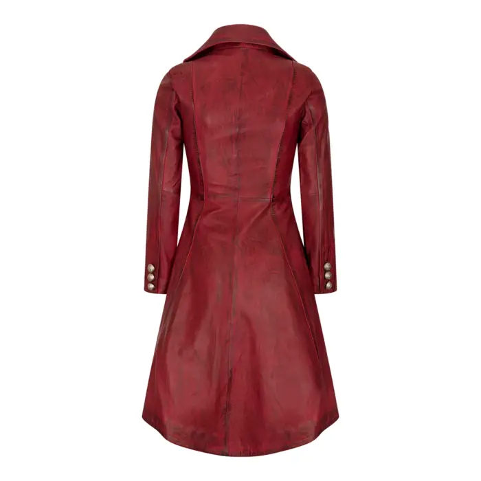Women's Leather Jacket Tail Coat Gothic Double Breasted Trench Coat - Image 15